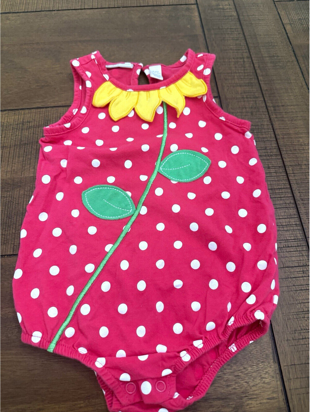 First Impressions Girls 18-24M Sleeveless Knit Cotton Romper Polka Dot Flower